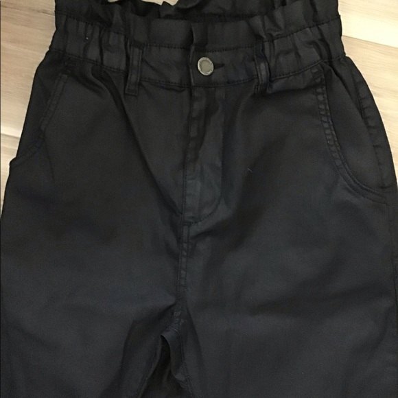 Zara Black Coated Baggy Paperbag Waist Pants 2 - Picture 3 of 11